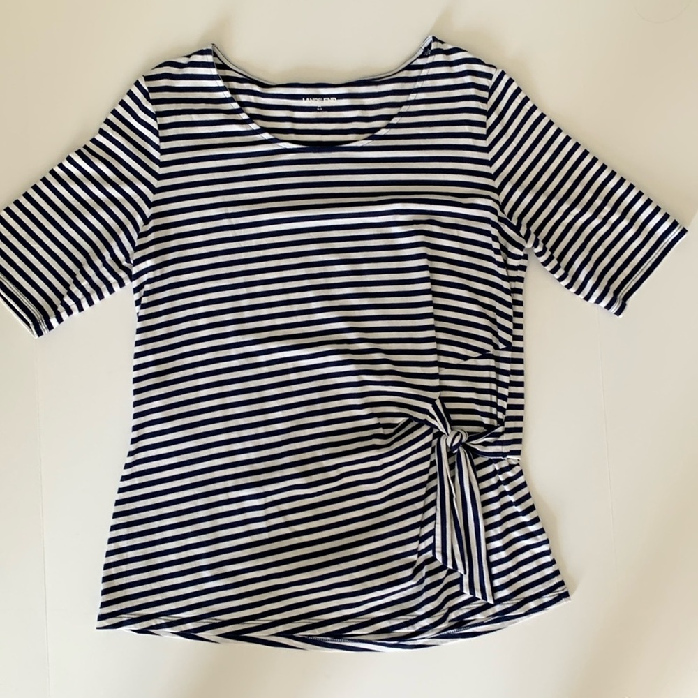 LANDS END NAVY BLUE AND WHITE STRIPED NAUTICAL TUNIC